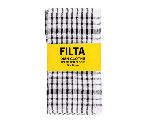 Dish Cloth Grid Terry Black 5 Pack