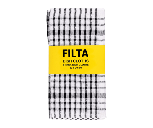 Dish Cloth Grid Terry Black 5 Pack