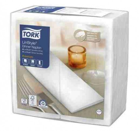 Tork LinStyle White Dinner Napkin 1/8 Fold 39cm x 39cm x700