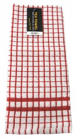 Tea Towel Grid Terry Red