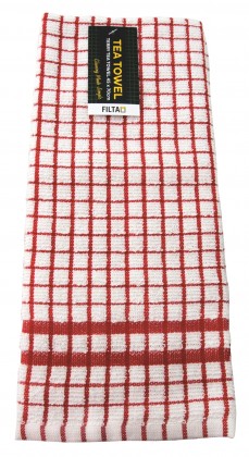 Tea Towel Grid Terry Red