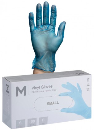 M Blue Vinyl Gloves 100 Pack - S
