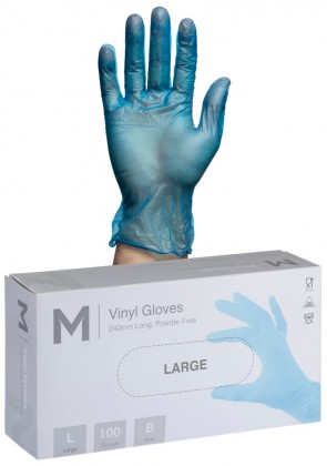 M Blue Vinyl Gloves 100 Pack - L