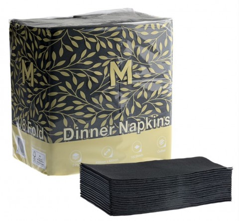 M Quilted Dinner Napkins 1/8 Fold Black 2Ply X800