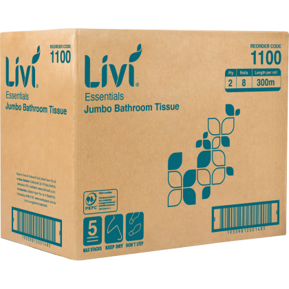 Livi Essentials 2Ply Jumbo Toilet Paper X8 - 1100