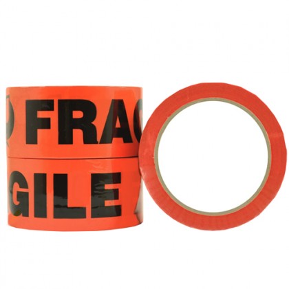 Fragile Tape - Rubber - Black On Red - 48mm X 66m