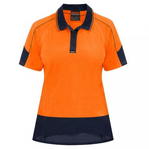 Womens Polo Short Sleeve Cotton Backed Orange Navy Size