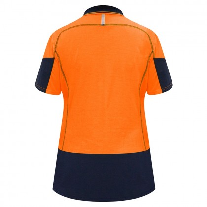 Womens Polo Short Sleeve Cotton Backed Orange Navy Size