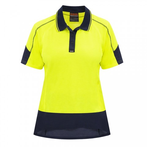 Womens Polo Short Sleeve Cotton Backed Yellow Navy Size