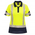 Womens Polo Short Sleeve Day/Night Cotton Backed Yellow Navy Size