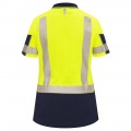 Womens Polo Short Sleeve Day/Night Cotton Backed Yellow Navy Size