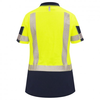 Womens Polo Short Sleeve Day/Night Cotton Backed Yellow Navy Size