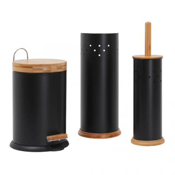 Bathroom Set - Bin, Brush & Tp Holder - Black