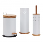 Bathroom Set - Bin, Brush & Tp Holder - White