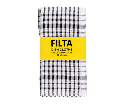 Dish Cloth Grid Terry Black 5 Pack